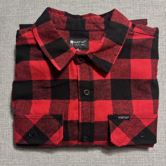 Matix Red & Black Plaid Flannel Shirt Sizes S,M,L,XL - Picture 12 of 14